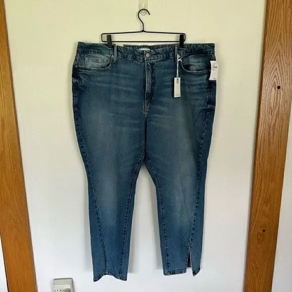 Good American Good Boy Twisted Slit Hem High Rise Indigo Jean - Picture 2 of 8